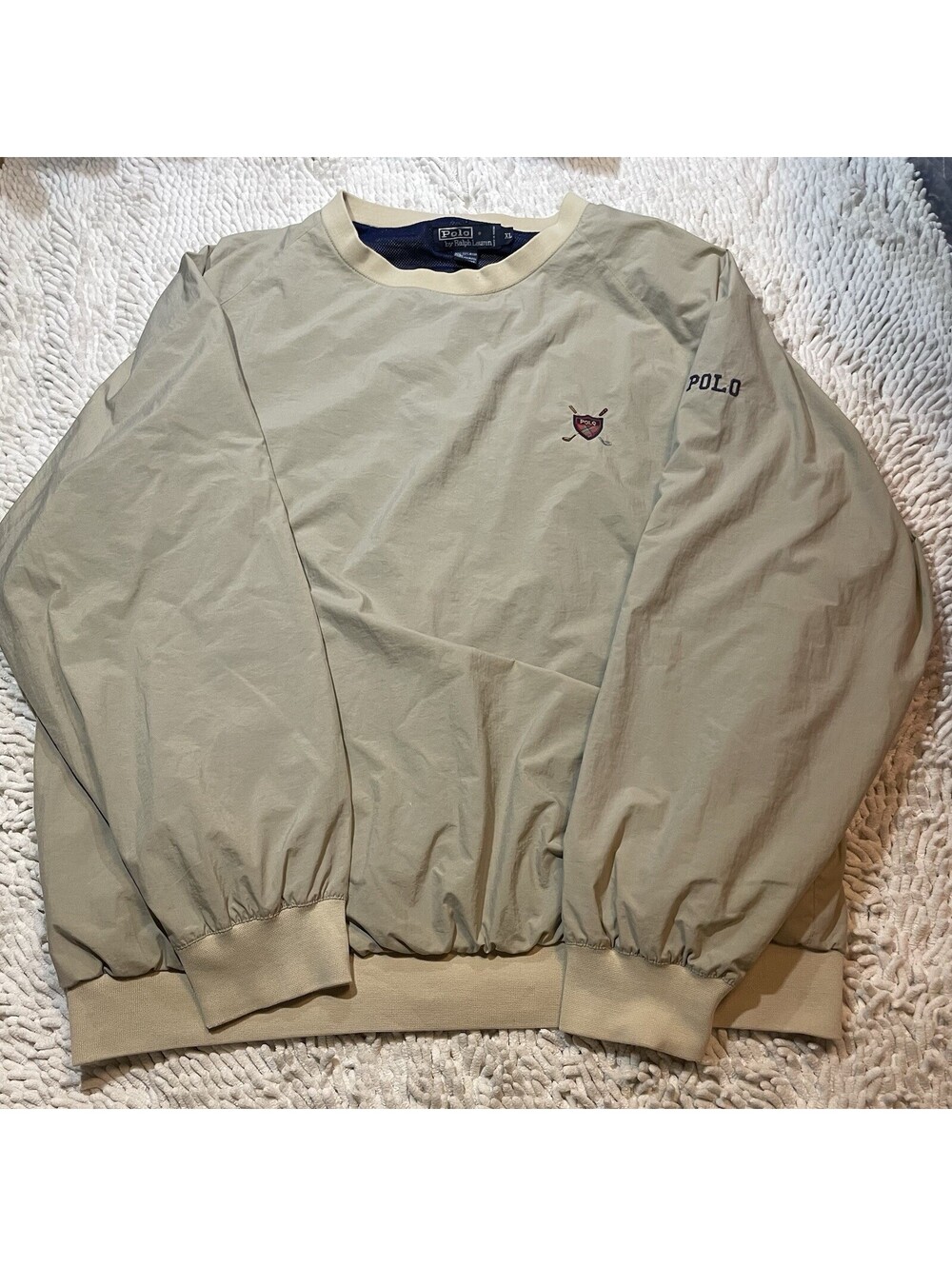 Polo Ralph Lauren Windbreaker Jacket Mens XL Beige Pullover Nylon Lined Golf
